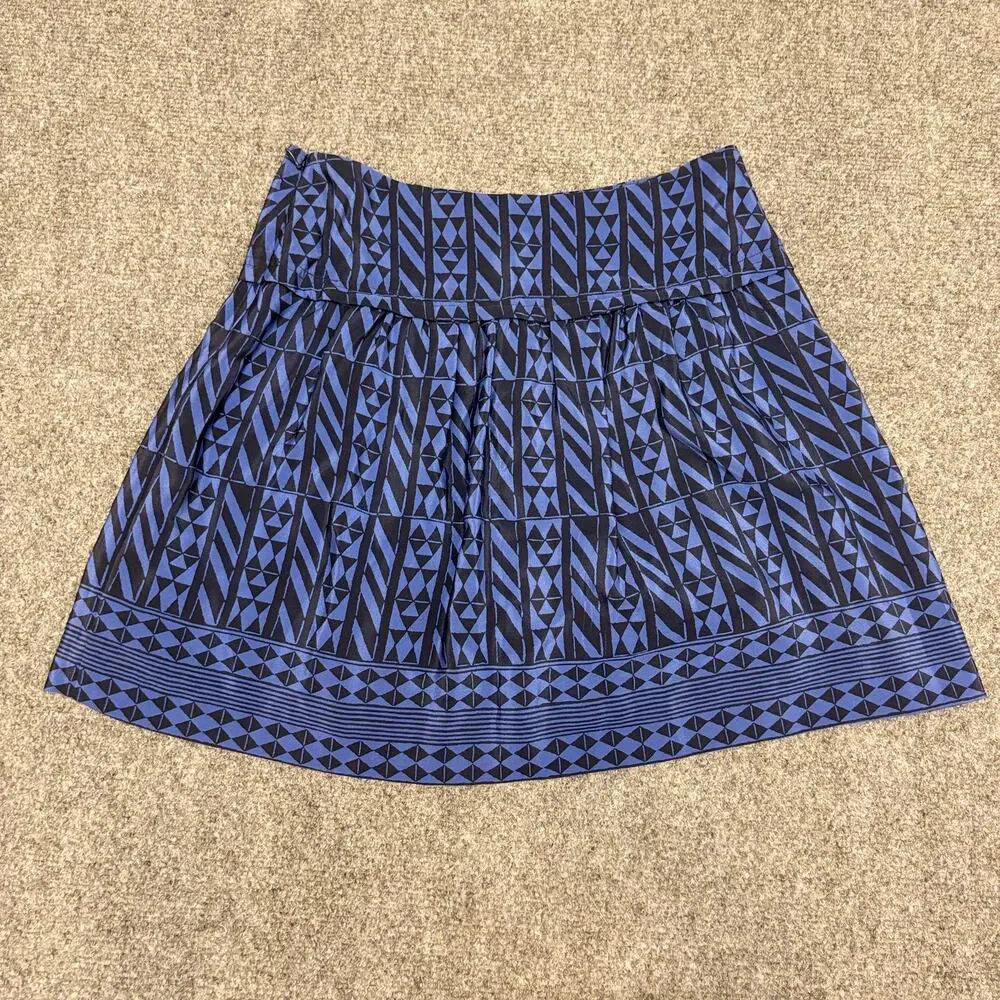 Madewell Silk Mini Skirt Geometric Print Blue Boho Preppy Indie Women’s Size 2